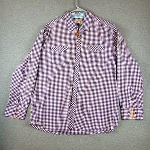 Trevero Shirt Mens XXL Purple Gingham Cotton Collared Long Sleeve Button Up